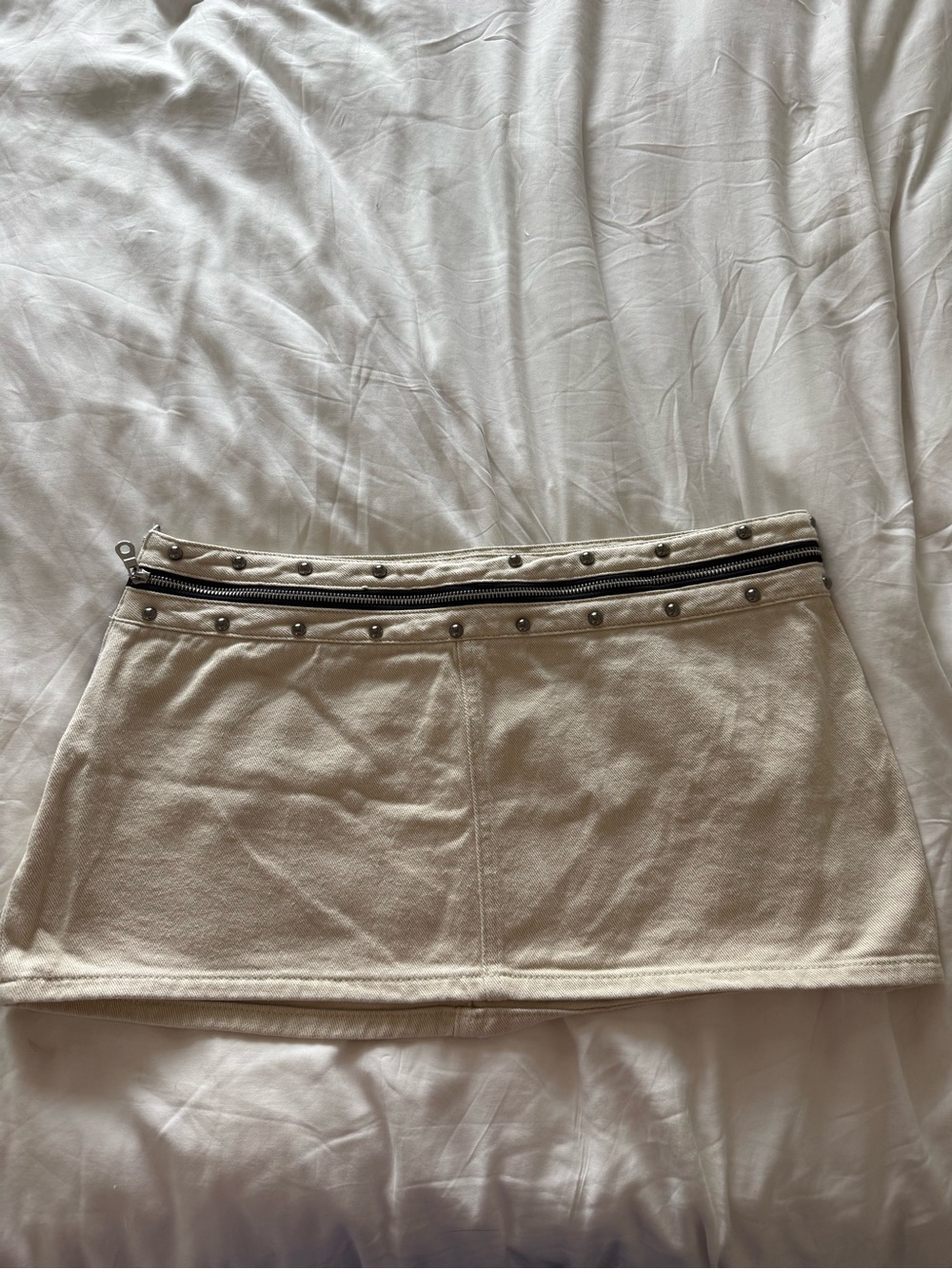 Edikted Studded Zip-Trim Mini Skirt in Off-White
